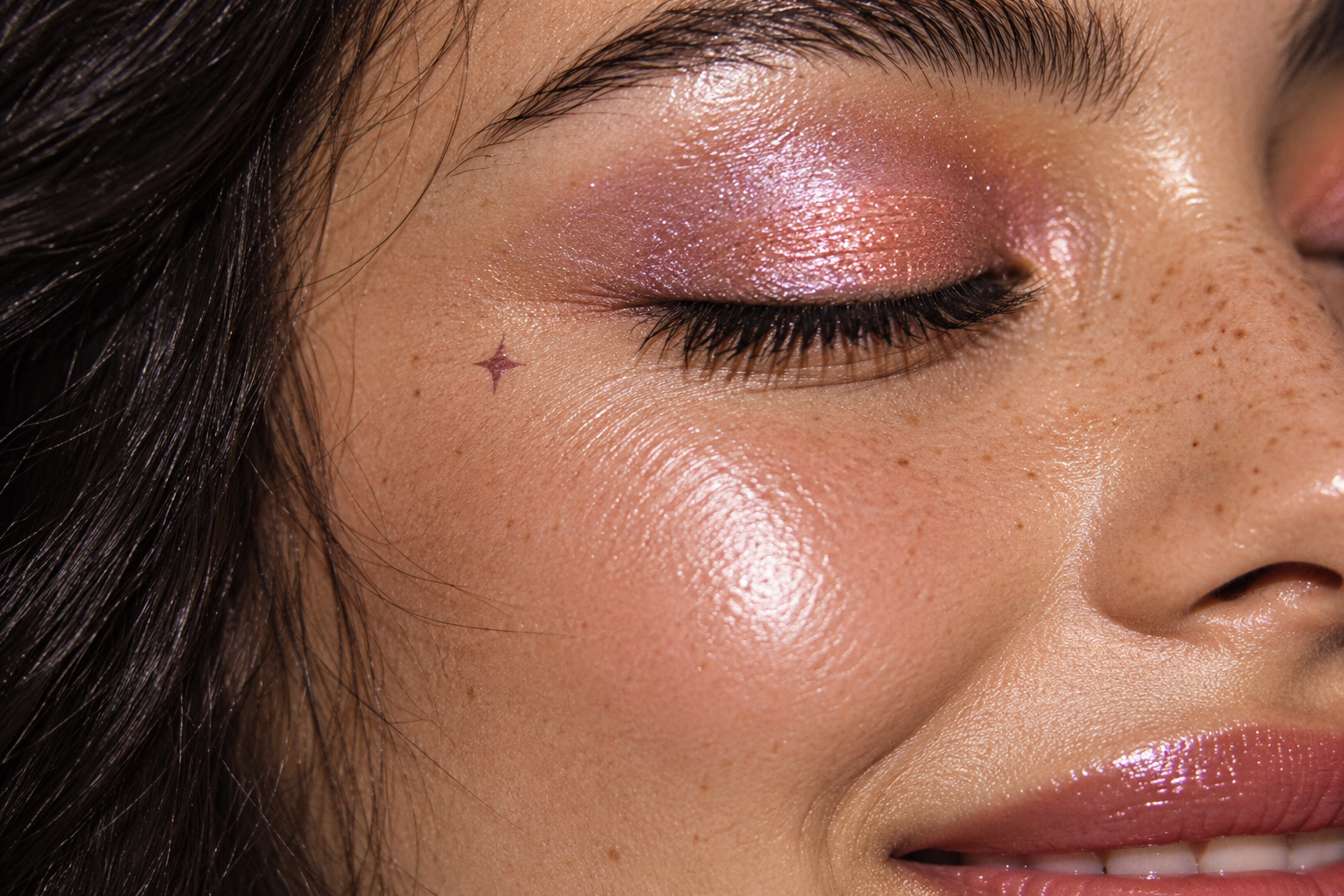 Detalle macro de sombra luminosa y brillo en el rostro para la campaña LISÉA
